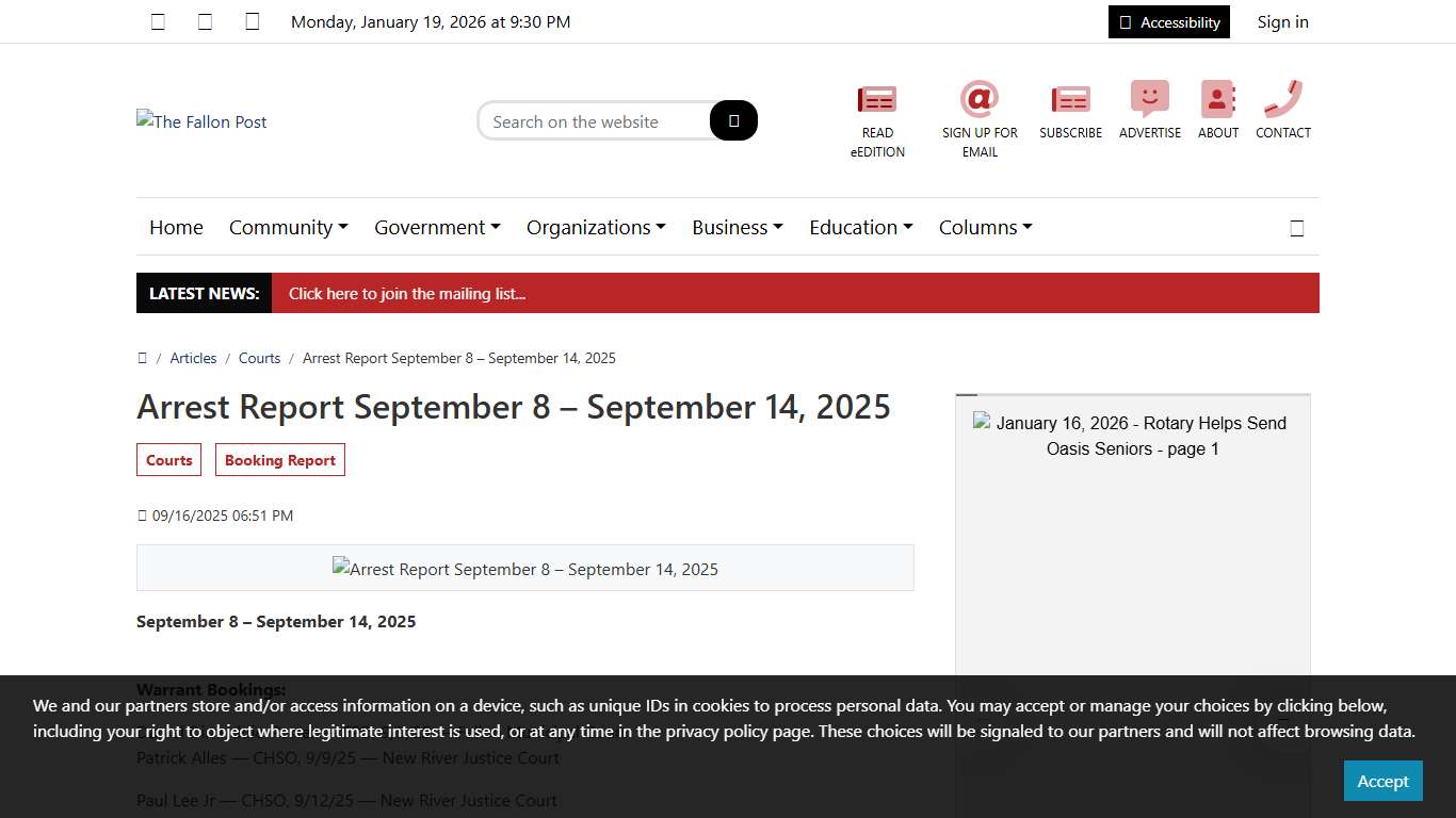 Arrest Report September 8 – September 14, 2025